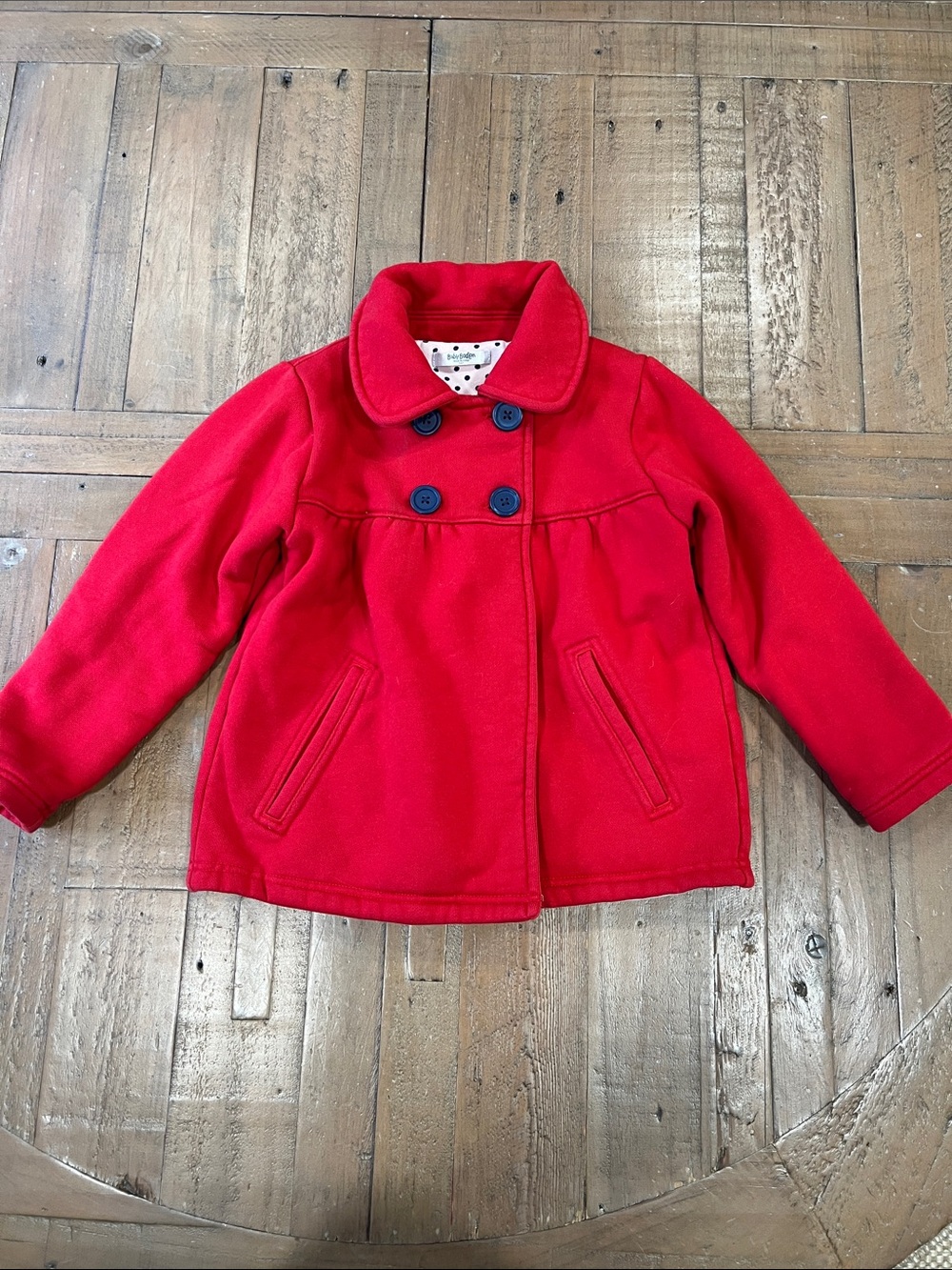 Baby Boden red soft cotton double breasted pea coat 3-4 years